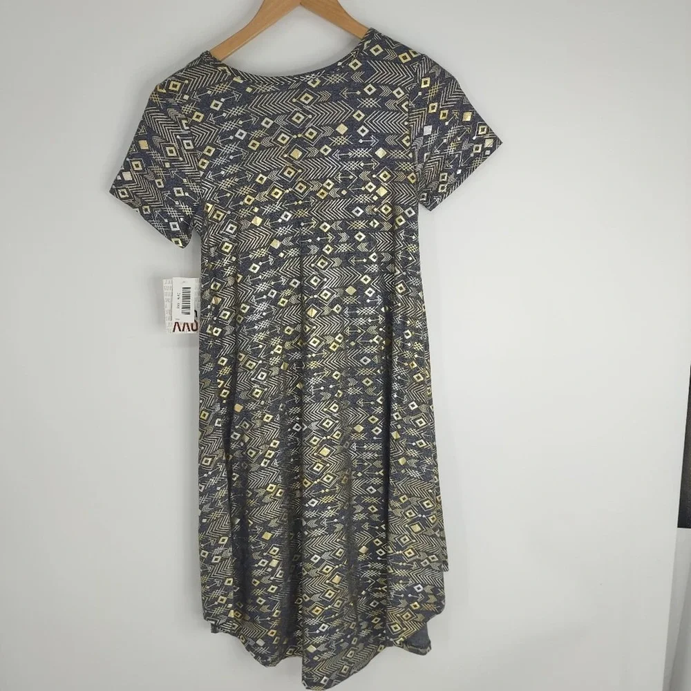 Lularoe NEW Grey Carly Loose Tee Shirt Dress Gold Arrows Size XXS - Picture 4 of 4